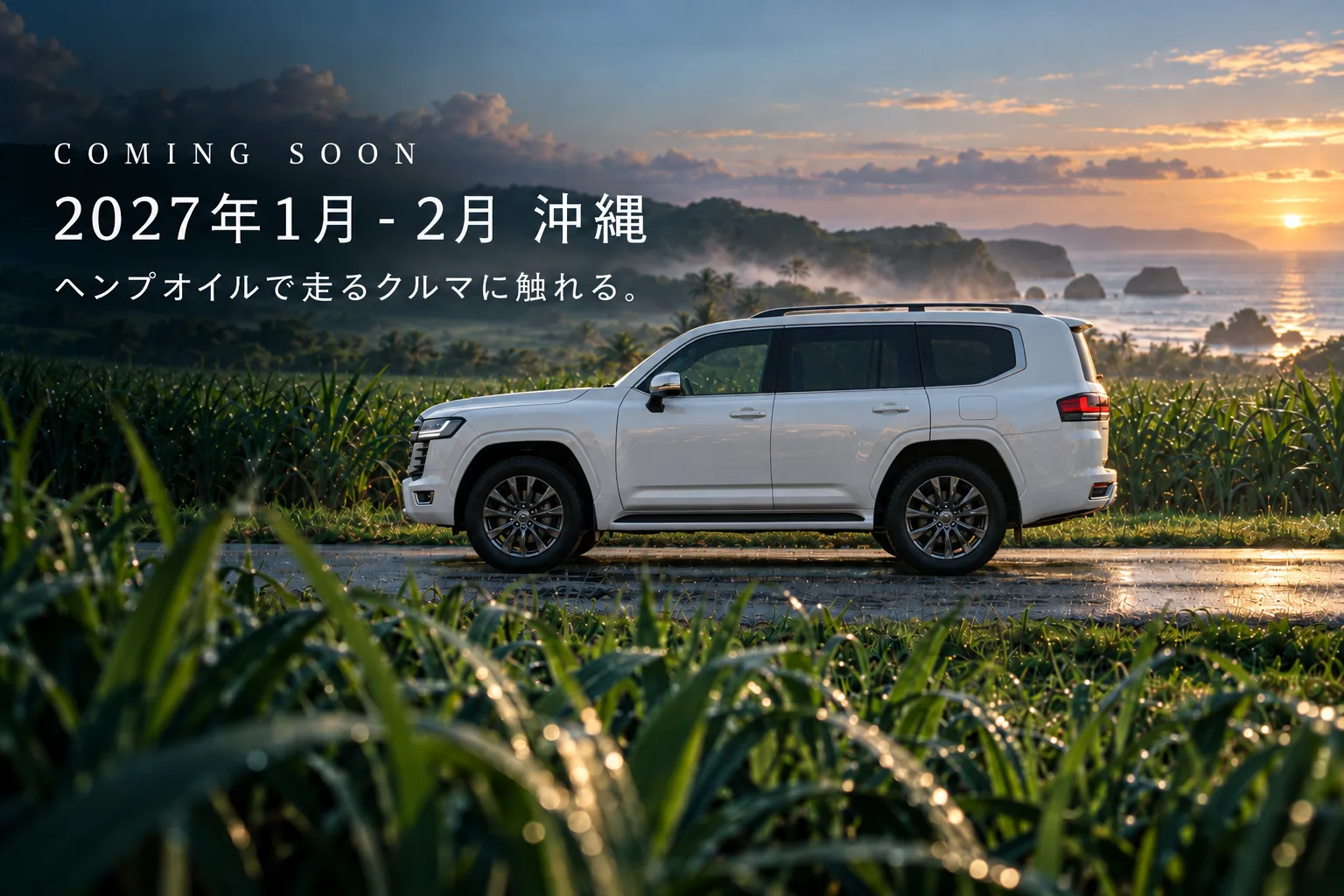 COMING SOON 2027年1月-2月 沖縄 ヘンプオイルで走るクルマに触れる